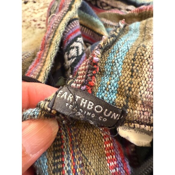 Earthbound Trading Cotton O/S Colorful Cotton Baja Poncho Hoodie Fringe Read - Picture 6 of 9
